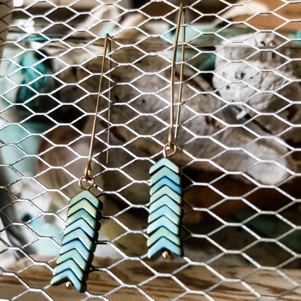 🐠Blue and Green Hematite Earrings🐠